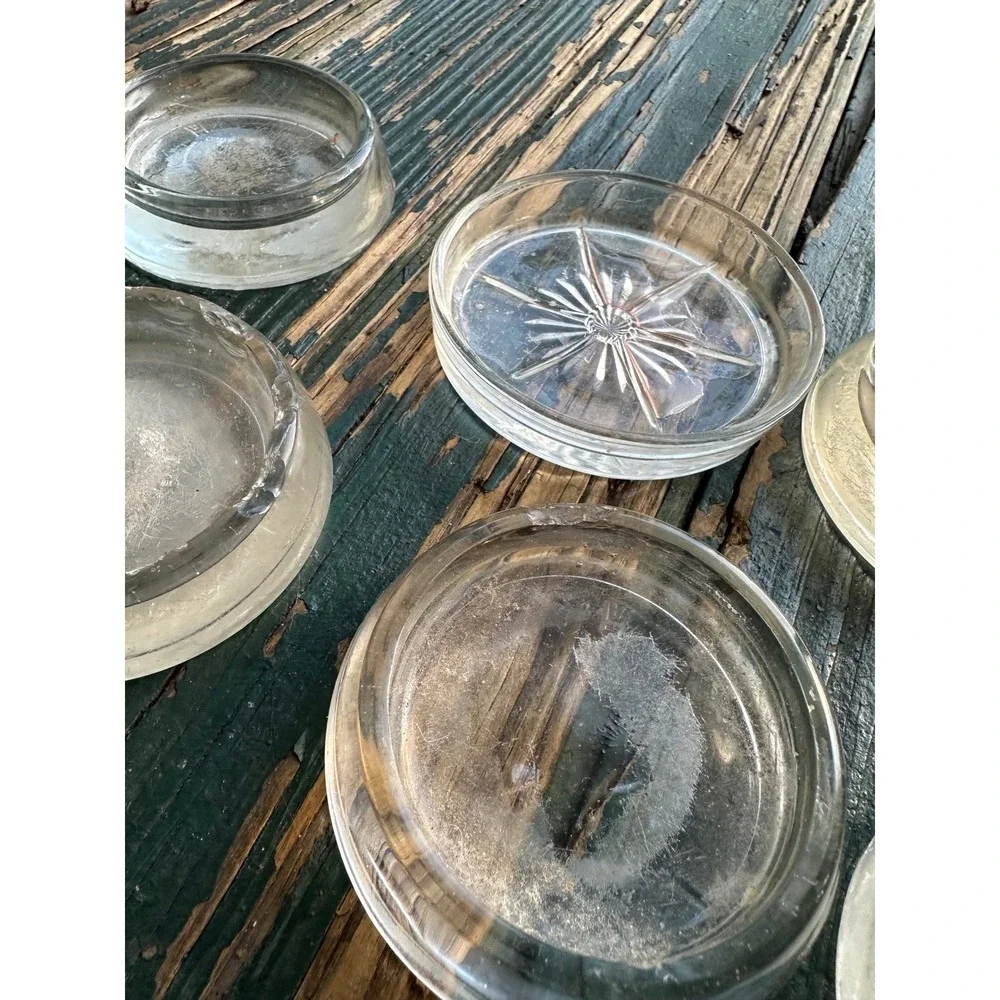 Vintage Hazel Atlas Glass Furniture Coasters Set‎ of 8 Starburst Clear Glass